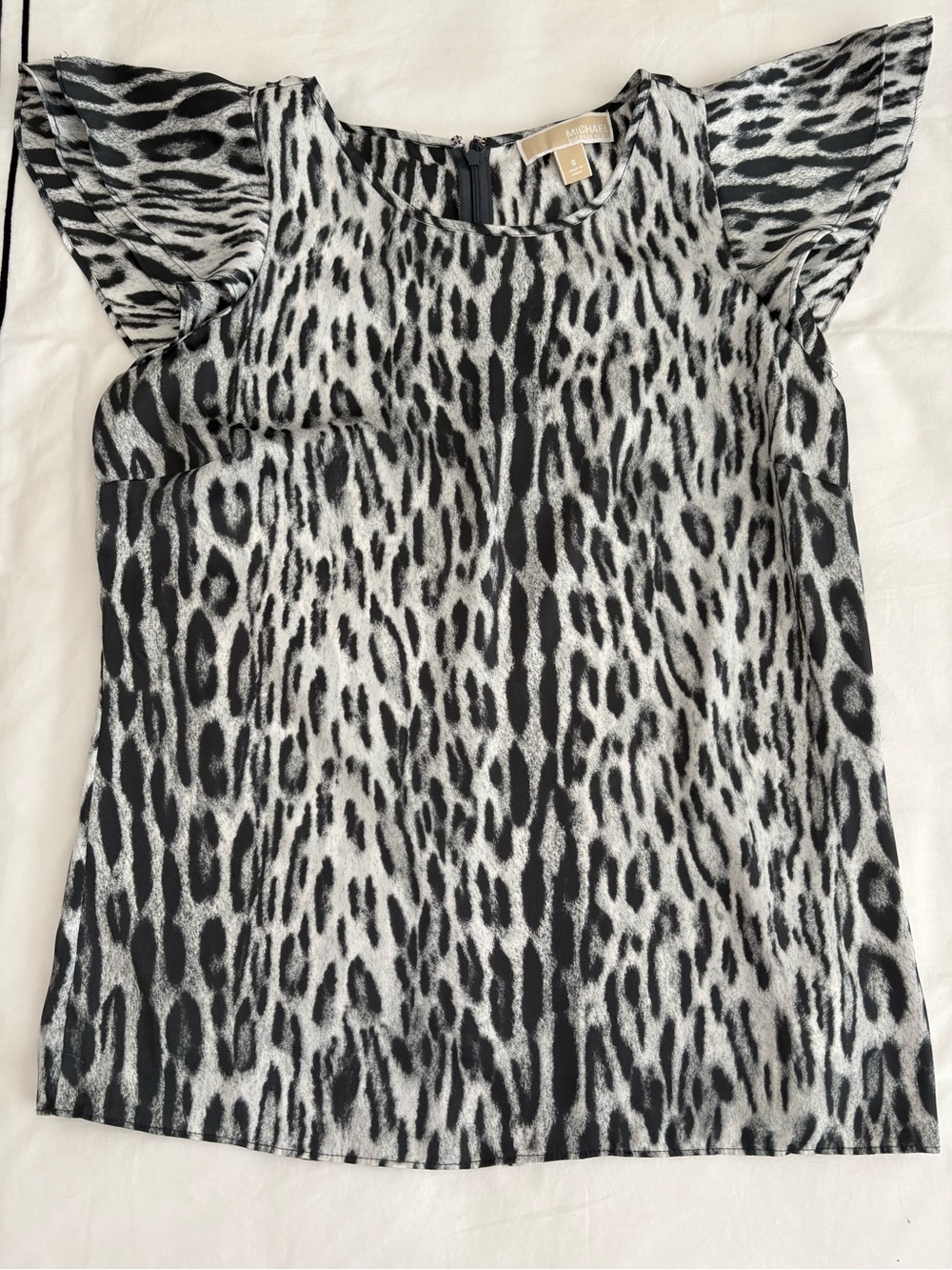 Michael Kors Leopard Print Ruffle Sleeve Blouse  -  Size 8